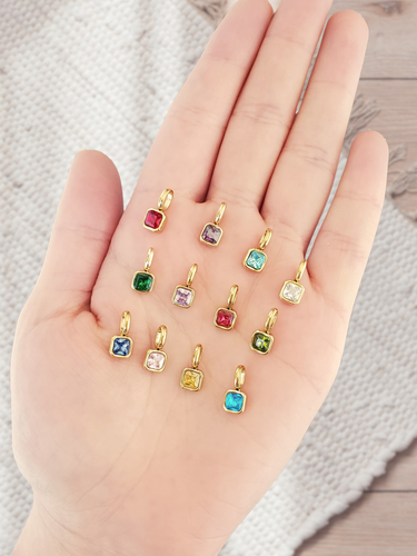 Addie Gold Birthstone Necklace Pendant, 12 Colors PVD Stainless Steel