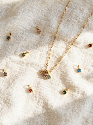 Addie Gold Birthstone Necklace Pendant, 12 Colors PVD Stainless Steel