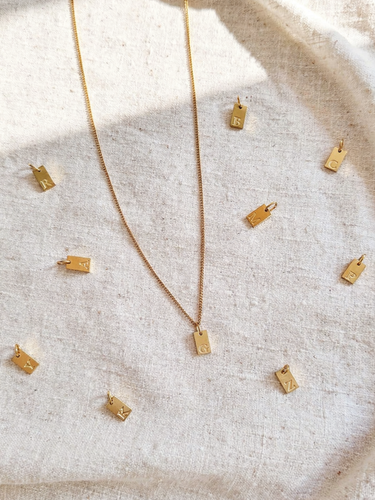 Naomie Gold Letter Necklace Pendant, PVD Stainless Steel