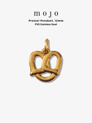 Gold Pretzel Necklace Pendant, PVD Stainless Steel