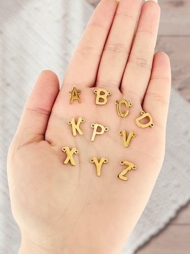 Misty Gold Horizontal Letter Necklace Connector, PVD Stainless Steel