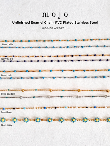 Blue Unfinished PVD Stainless Steel Chain Collection,  10 Style Options