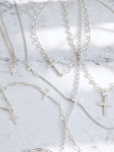 Cross Charm Bracelet Collection, 7 Sterling Silver Styles