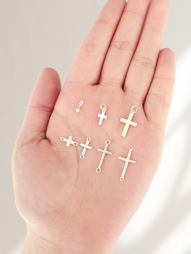 Cross Charm Bracelet Collection, 7 Sterling Silver Styles