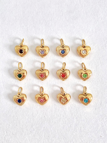 Olivia Gold Heart Birthstone Necklace Pendant, 12 Colors PVD Stainless Steel