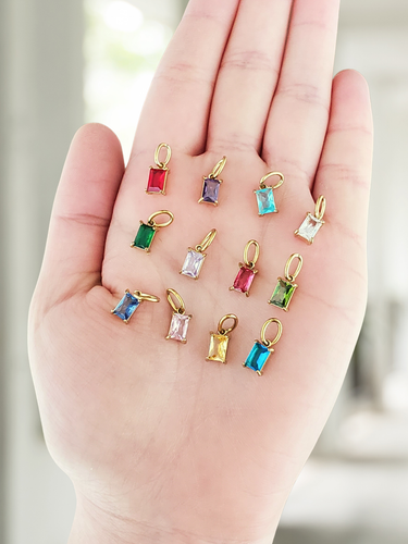 Addie Gold Rectangle Birthstone Necklace Pendant, 12 Colors PVD Stainless Steel