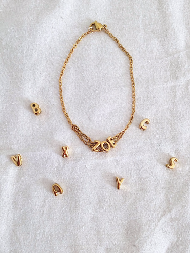 Jean Gold Capital Initial Bracelet Beads, PVD Stainless Steel