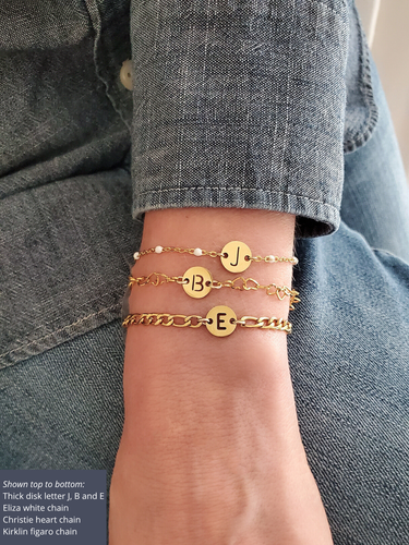 Choose Your Gold Letter Style A-Z Initial Bracelet Charms, PVD Stainless Steel