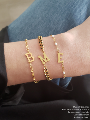 Choose Your Gold Letter Style A-Z Initial Bracelet Charms, PVD Stainless Steel