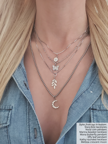 Melissa Hammered Moon Necklace Pendant, Gold or Silver