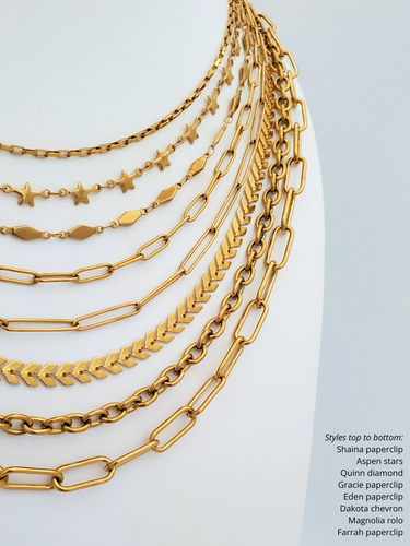 Gold PVD Stainless Steel Unfinished Chain For Necklaces, 8 Style Options
