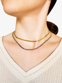 Woman Wearing Two Astrid Adjustable Stainless Steel Herringbone Necklace Tarnish Resistant Snake Chain Chokers