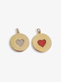 Gold Coin With White and Red Heart Necklace Charms