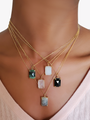 Haley Rectangle Gold Framed Crystal Necklace Pendant, 5 Gemstone Options