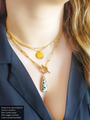 Woman Wearing Two Gold Filled Necklaces Layered With A Gold Pinky Swear Charm And A Spotter Jasper Gold Teardrop Pendant | Mojo Supply Co