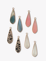 A Pair Of Green Amazonite,  Rose Quartz, Spotted Jasper And White Quartz Gold Teardrop Crystal Drop Earring Charms Laying On An Object | Mojo Supply Co