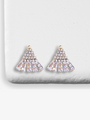 A Pair Of Gold CZ Sparkling Triangle Earring Charms Laying On An Object | Mojo Supply Co
