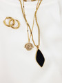 Gold Jewelry Collection Featuring Kathy Rounded Box Chain NecklaceWith Andrea Black Velvet Diamond Pendant, Isla Sequin Necklace With Vintage Lulu Horse Pendant And Deborah Stainless Steel Hoops Earrings | Mojo Supply Co