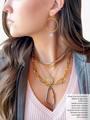 Woman Wearing Mixed Metals Jewelry. 5 Layered Gold and Silver Necklaces with a Gold Coin Evil Eye Pendant and Gold and Silver Ear Stacks with Gold Cuffs and Round Gold Earring Charms| Mojo Supply Co