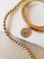 Gold bead ball bracelet and gold hammered bangles with greek coin charm | Mojo Supply Co