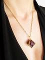 Woman Wearing Elegant Vermeil Vera Paperclip Cable Necklace Accentuated With Freya Flourite Hexagon Necklace Pendant | Mojo Supply Co