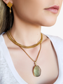 Marcella Gold Oval Flourite Statement Necklace Pendant