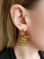 Woman in Classy Gold Ball Studs With Gold Crystal Sliced Quartz Stack Earring Charms
