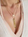Woman Wearing Thea Gold Rectangle Connector Necklace Pendant