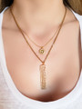 Layering Necklaces With Opal Coin Pendant And Matte Gold Bar Pendant