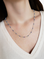 Woman Wearing Teresa Unfinished Blue Beaded Chain For Necklaces, 1 Foot