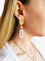 Woman Wearing Lightweight Oval Earring Charms, 2 Colors