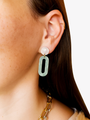 Woman Wearing Lightweight Oval Earring Charms, 2 Colors