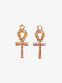 Pair of Dainty Gold Ankh CZ Clear Jeweled Round Cross Earring Charms. Name Skylar | Mojo Supply Co