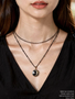 Hana Black Gold Moon Coin Necklace Pendant, PVD Stainless Steel