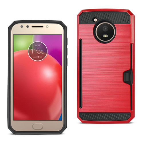 Reiko Motorola Moto E4 Active Slim Armor Hybrid Case With Card Holder In Red