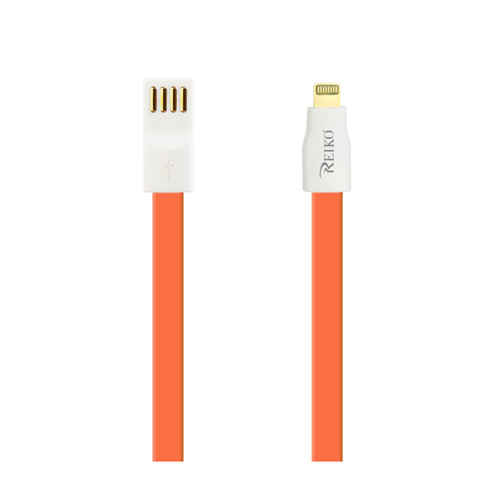 Reiko Flat Magnetic Gold Plated Micro Usb Data Cable 0.7 Foot In Orange