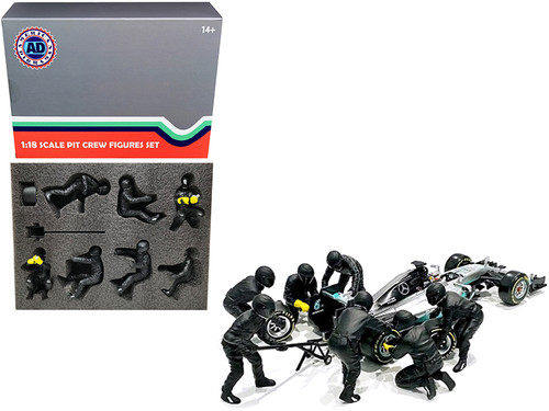Formula One F1 Pit Crew 7 Figurine Set Team Black Release II for 1/18 Scale Models by American Diorama