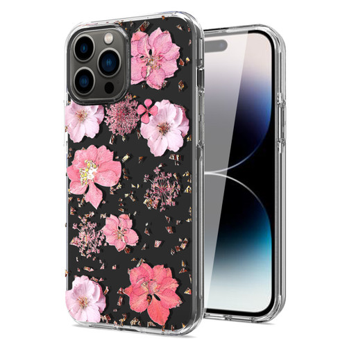 Pressed dried flower Design Phone case For iPhone 14 Pro In Pink