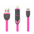 Reiko 8pin And Micro Usb Flat Cable 3.2ft 2-in-1 Usb Data In Hot Pink