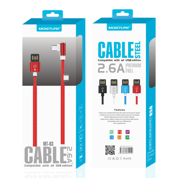 Moisture 2.6a Premium Full Steel Usb Type C To Ligntning Data Cable In Red
