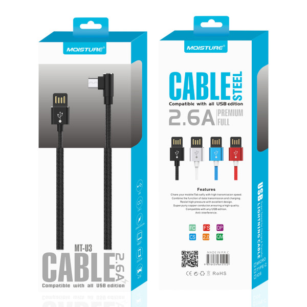 Moisture 2.6a Premium Full Steel Micro Usb To Ligntning Data Cable In Black