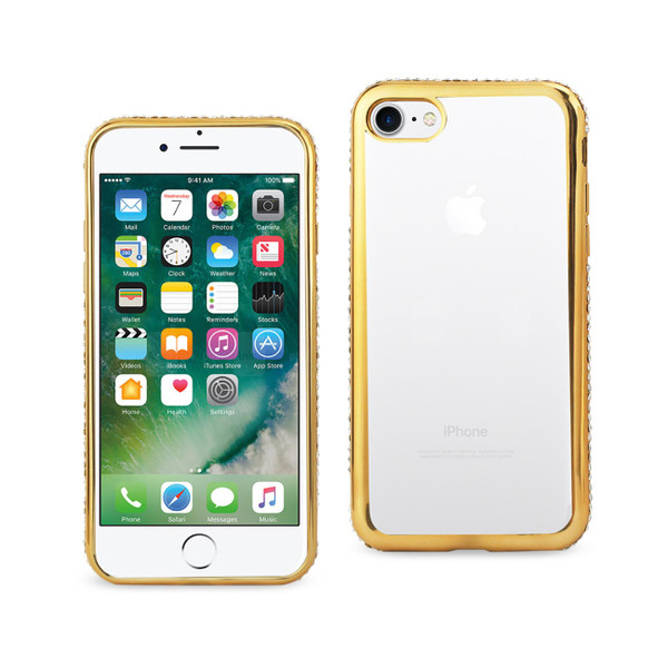Reiko Iphone 7/8/se2 Soft Tpu Slim Clear Case With Diamond Frames In Gold