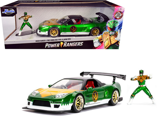 2002 Honda NSX Type-R Japan Spec RHD (Right Hand Drive) and Green Ranger Diecast Figurine \Power Rangers" 1/24 Diecast Model Car by Jada"""