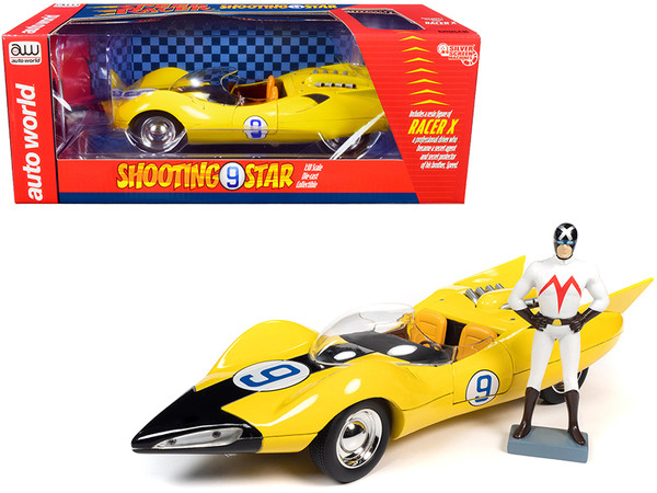Shooting Star #9 Yellow and Racer X Figurine \Speed Racer" Anime Series 1/18 Diecast Model Car by Autoworld"""