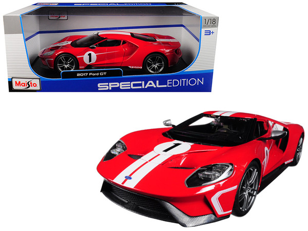 2017 Ford GT #1 Red with White Stripes Heritage Special Edition 1/18 Diecast Model Car by Maisto