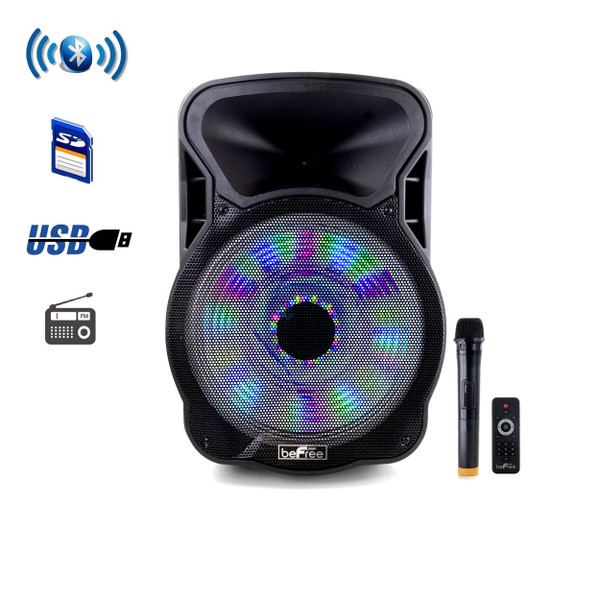 beFree Sound 15 Inch Bluetooth Rechargeable Party Speaker With Illuminatiing Lights