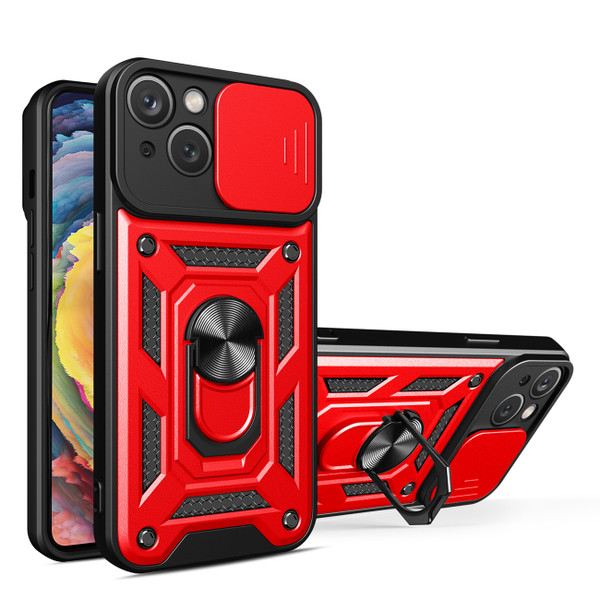 Kickstand Ring Holder with Slide Camera Cover TPU Magnetic Car Mount for APPLE IPHONE 14 In Red