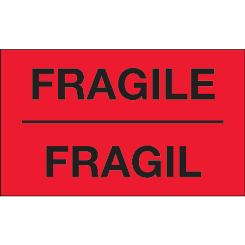 3 x 5" - "Fragil" (Fluorescent Red) Bilingual Labels (Roll of 500) 3 x 5" - "Fragil" (Fluorescent Red) Bilingual Labels (Roll of 500)