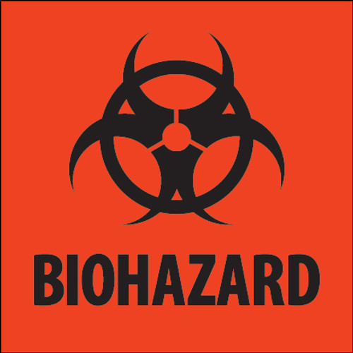 4 x 4" - "Biohazard" Fluorescent Red Labels (Roll of 500)