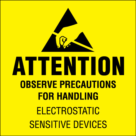 2 x 2" - "Attention - Observe Precautions" (Fluorescent Yellow) Labels (Roll of 500)